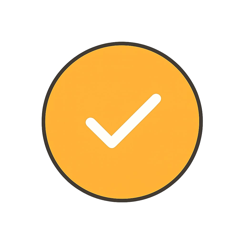 Orange checkmark in a circle on white background.