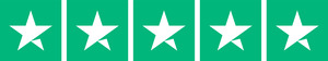 Five-star rating image, green background.
