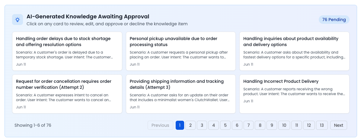 AI-generated knowledge cards for approval process